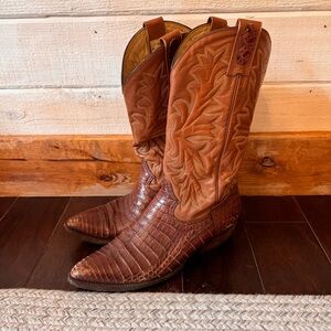 Montana Cowboy Boots western embroidered caiman croc brown